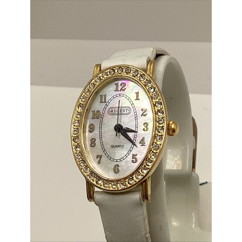 Regent Gold Tone Rhinestone Quartz Women's Watch- New Battery